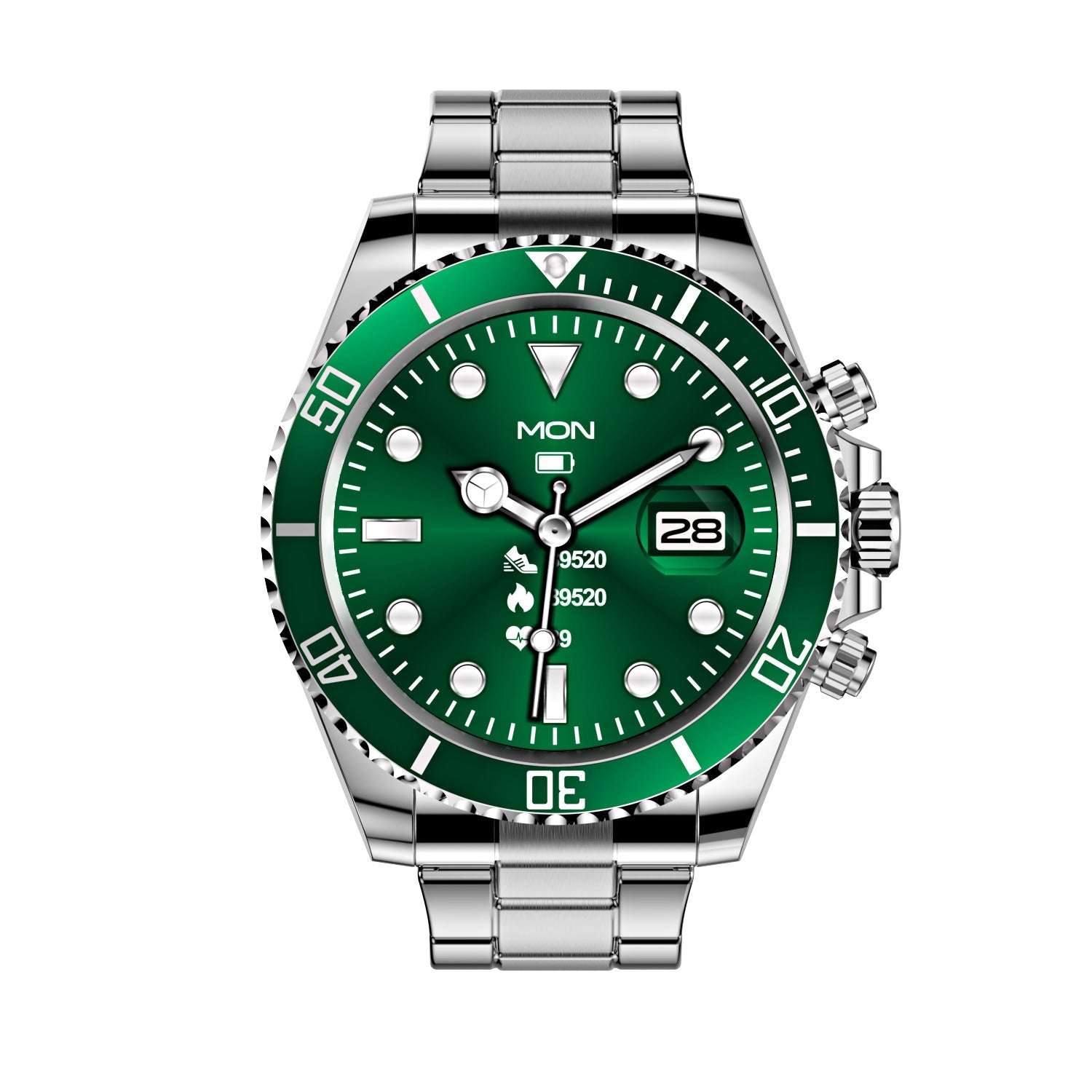 Stainless Steel Smartwatch with Green Water Ghost Dial